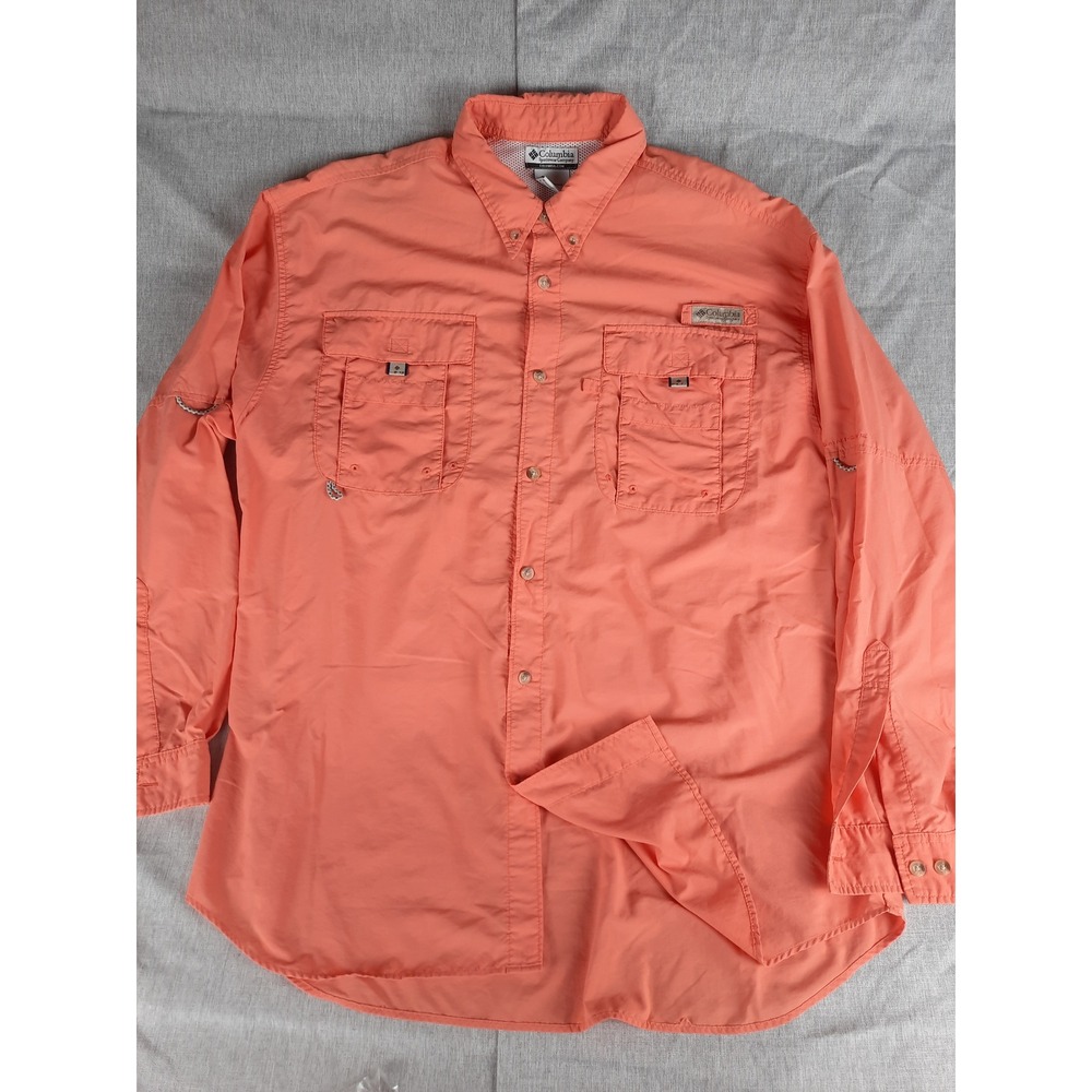 Columbia Sportswear PFG Men Large Vent Windbreaker Button Shirt Pocket Orange